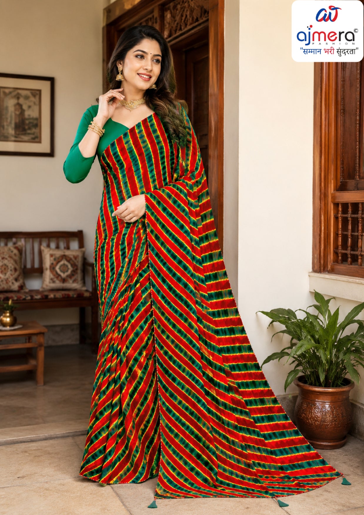 Zomato Print Loose Saree with Blouse for Premium Ethnic and Traditional Wear | CAS-SAWARIYA