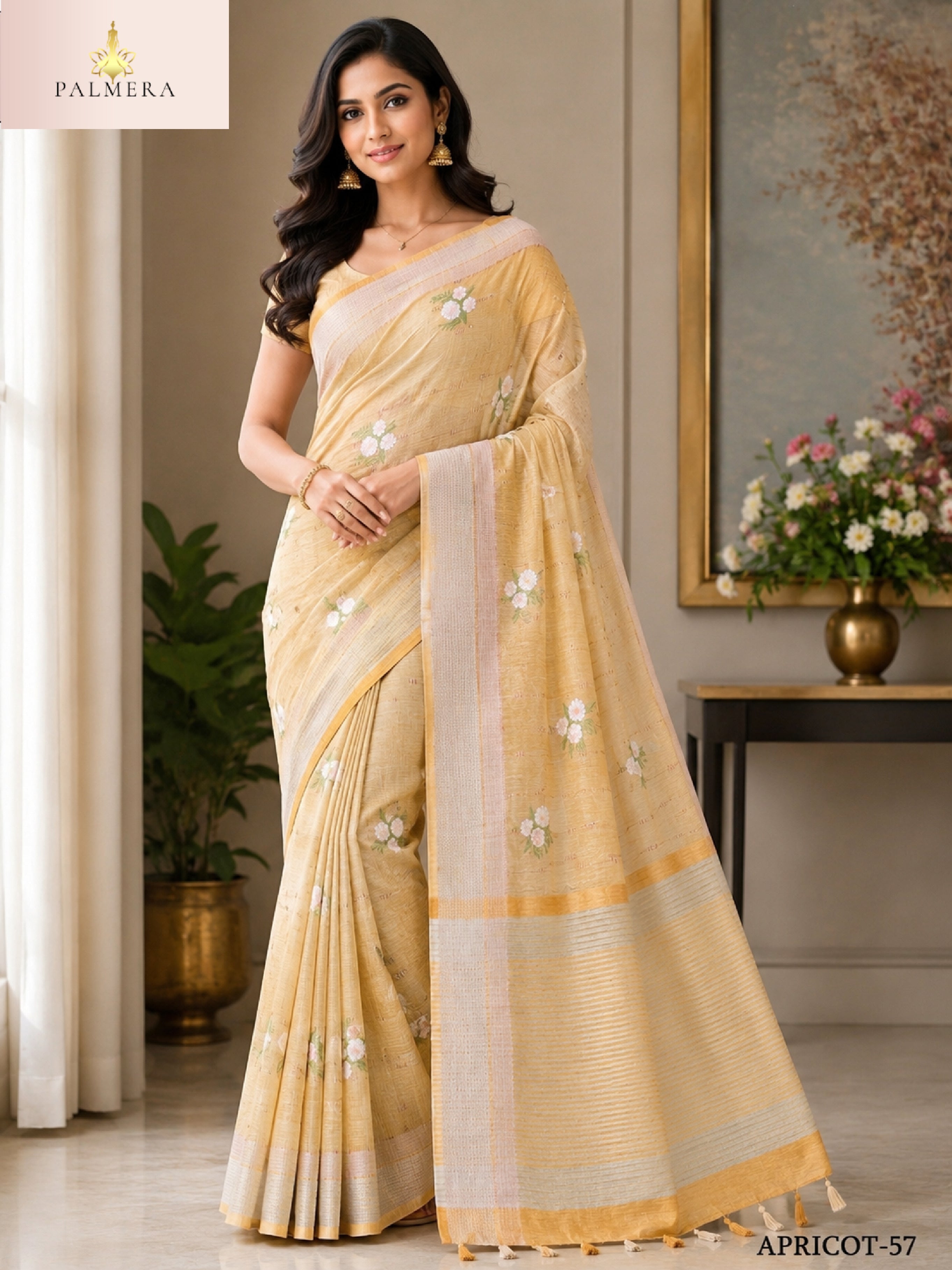 Apricot Linen Saree with Blouse for Premium Ethnic and Designer Wear | ALL-APRICOT-57