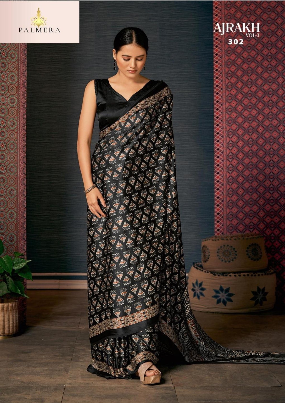 Ajrakh Japan Satin Saree with Blouse for Premium Ethnic Wear | ALL-AJRAKH VOL-3