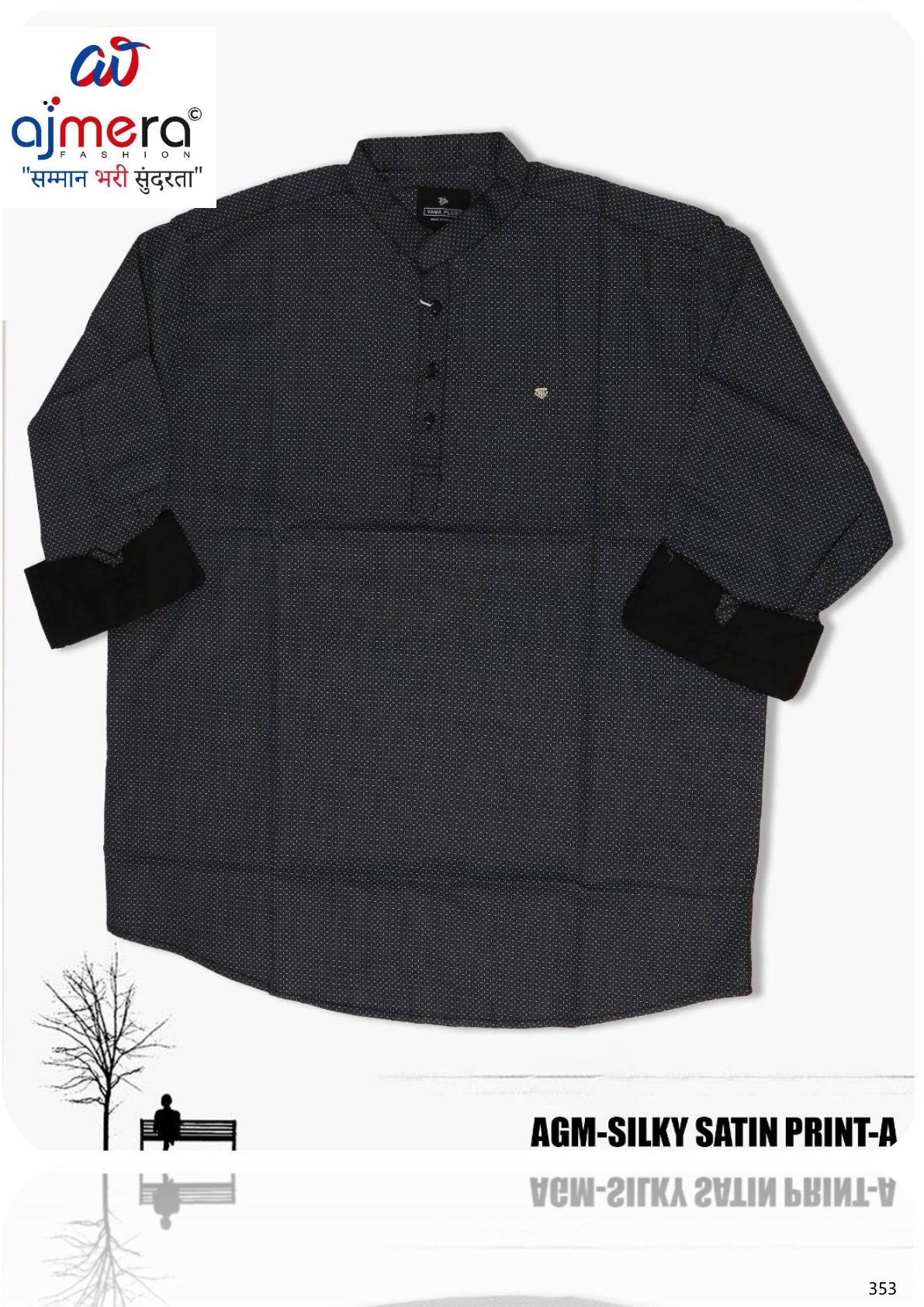 Mens Kurta Manufacturer India | AGM-SILKY SATIN PRINT-A
