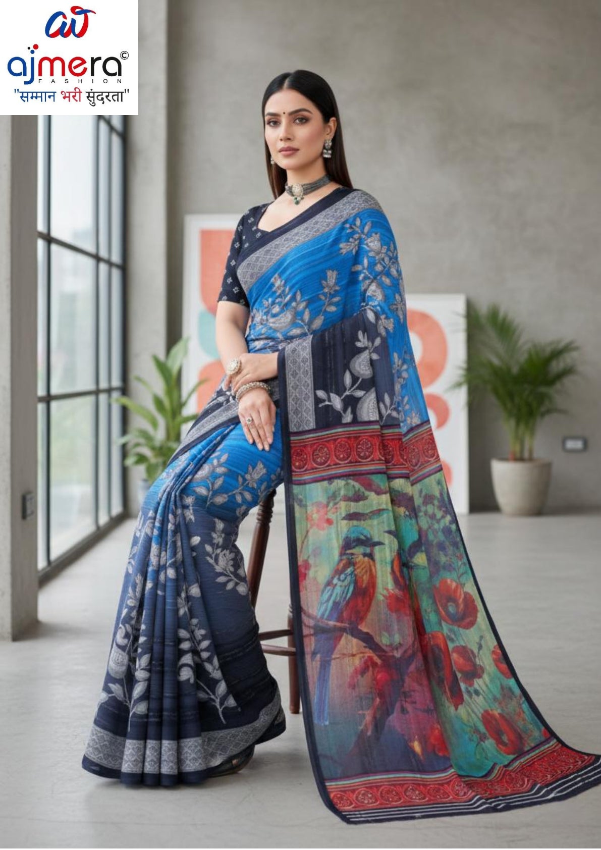 Weightless Fancy Print Loose Saree with Blouse for Premium Ethnic and Traditional Wear | ARK-MAUSAM