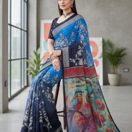 Weightless Fancy Print Loose Saree with Blouse for Premium Ethnic and Traditional Wear | ARK-MAUSAM