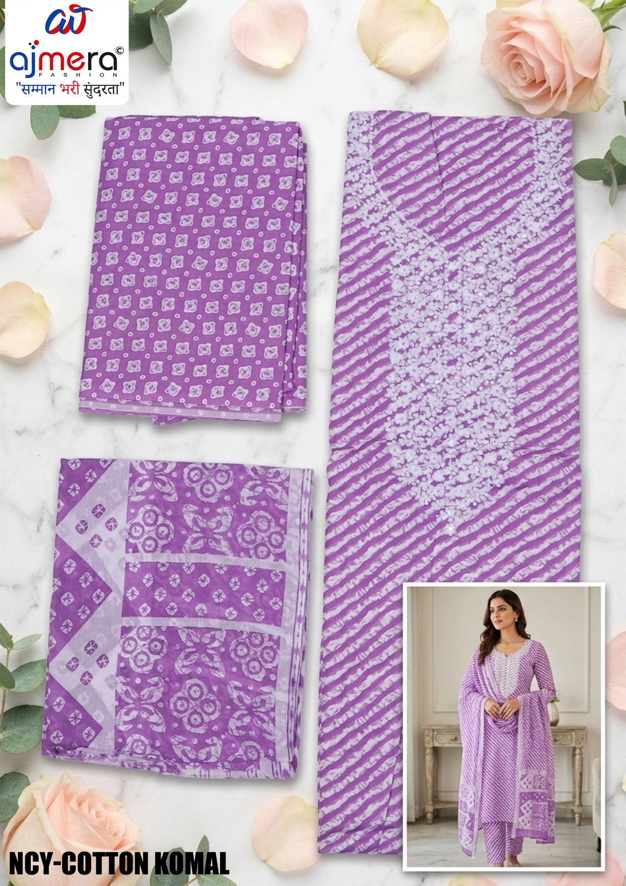 Pure Cotton Unstitched Suit Set | NCY-COTTON KOMAL