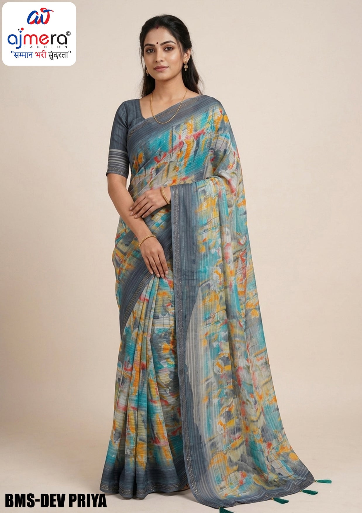 Weightless Print Loose Saree with Blouse for Premium Ethnic and Traditional Wear | BMS-DEV PRIYA