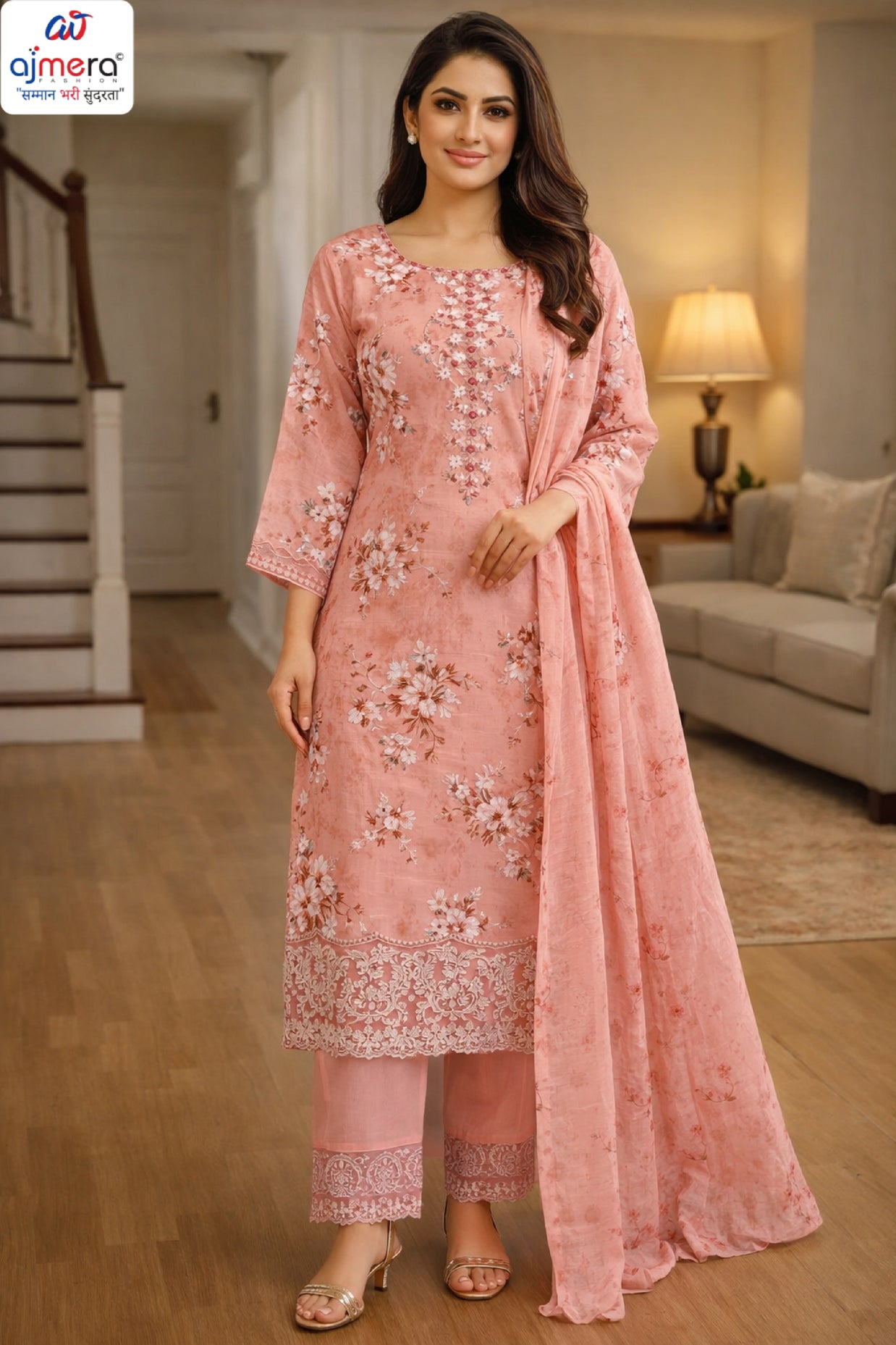 Premium Cambric Cotton Unstitched Suit Set | VAS-FLORAL FOREVER-2