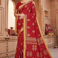 Premium Cotton Saree with Without Blouse for Premium Ethnic and Traditional Wear | MSS-SHIV SUZUKI FOIL RED