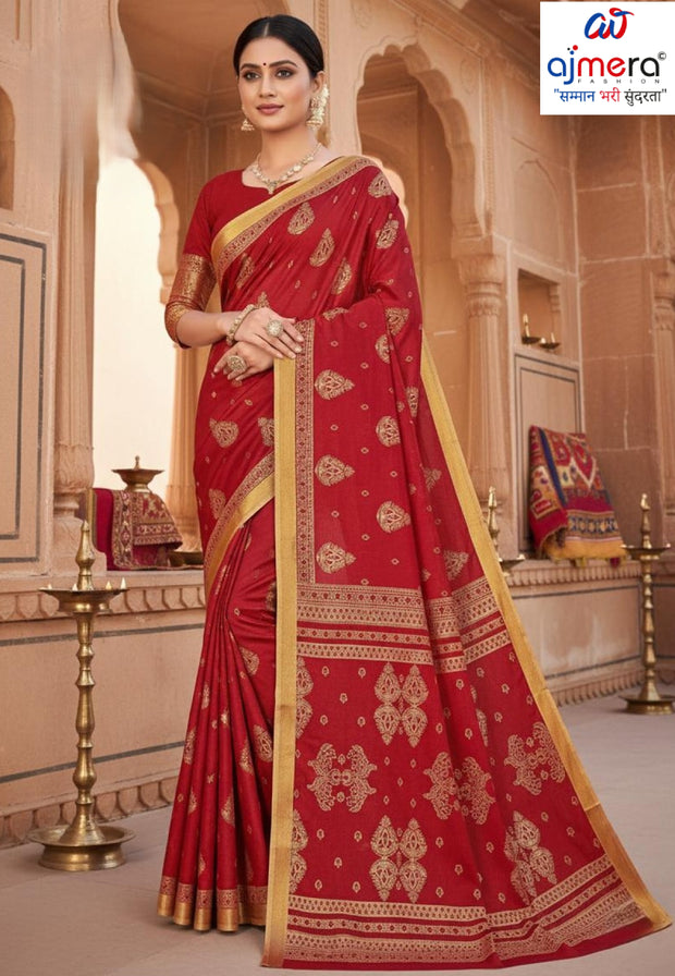 Premium Cotton Saree with Without Blouse for Premium Ethnic and Traditional Wear | MSS-SHIV SUZUKI FOIL RED