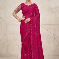 Georgette Soft Lycra Matching Saree with Blouse Piece for Premium Ethnic and Traditional Wear | RLL-JINISHA-1