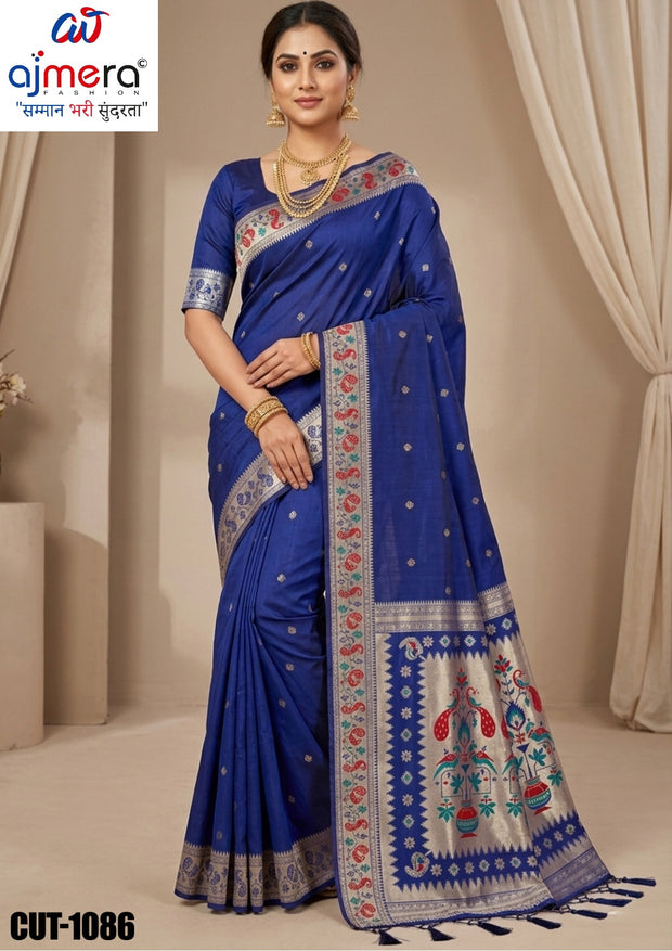 Designer Jacquard Silk Saree with Blouse Piece for Traditional Occasions | CUT-1086