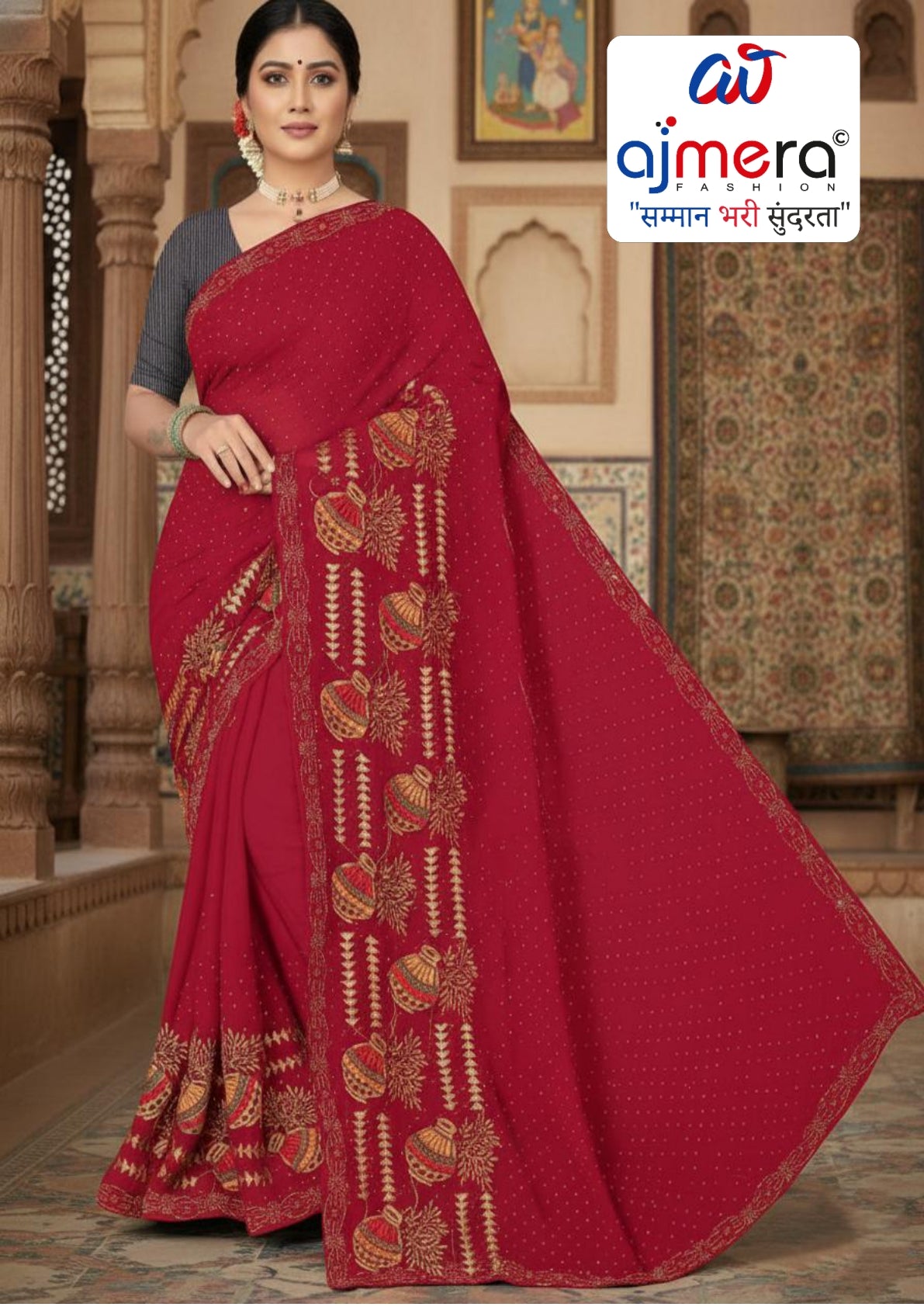 Dyed Matching Saree in Surat with Blouse Piece for Premium Ethnic and Traditional Wear | VKM-AYODHYA