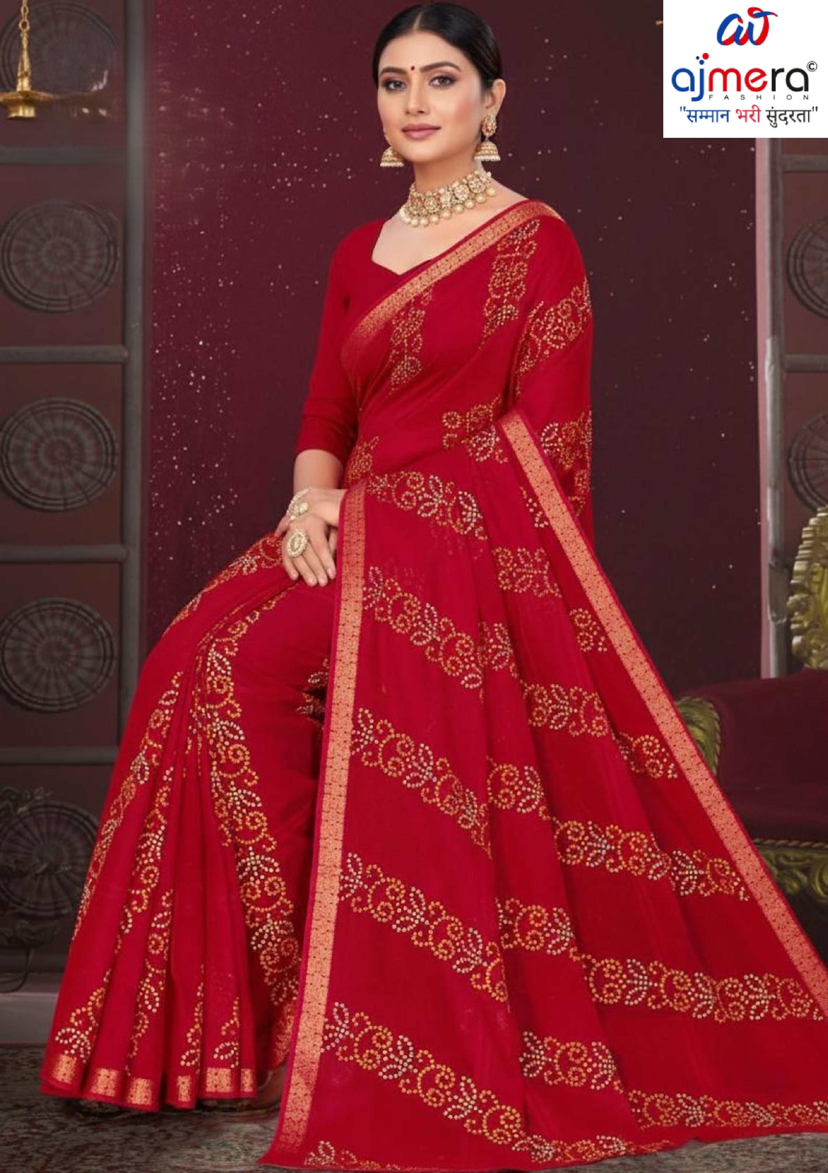 Designer Cotton Saree with Without Blouse for Premium Ethnic and Traditional Wear | MSS-SHIV JAYPOUR BANDHEJ RED