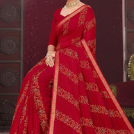 Designer Cotton Saree with Without Blouse for Premium Ethnic and Traditional Wear | MSS-SHIV JAYPOUR BANDHEJ RED