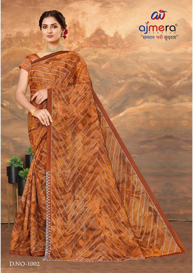 Chic Printed Saree with Blouse Piece for Sophisticated Ethnic Style  | SNR-SATHIYA