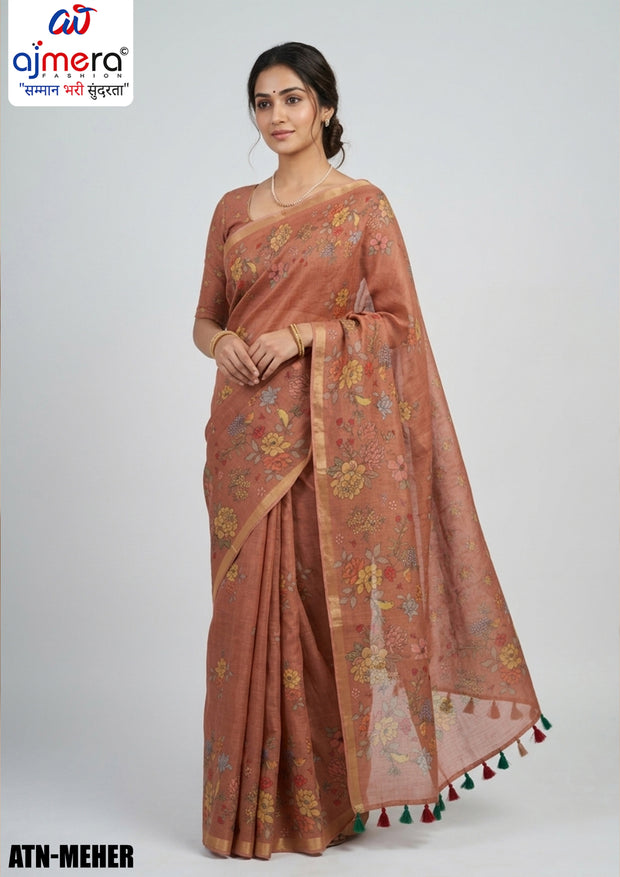 Printed Cotton Saree with Blouse Piece for Premium Ethnic and Traditional Wear | ATN-MEHER