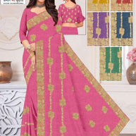 Chiffon Chinon Dyed Matching Saree with Blouse Piece for Premium Ethnic and Traditional Wear | PHL-BLUE WATER