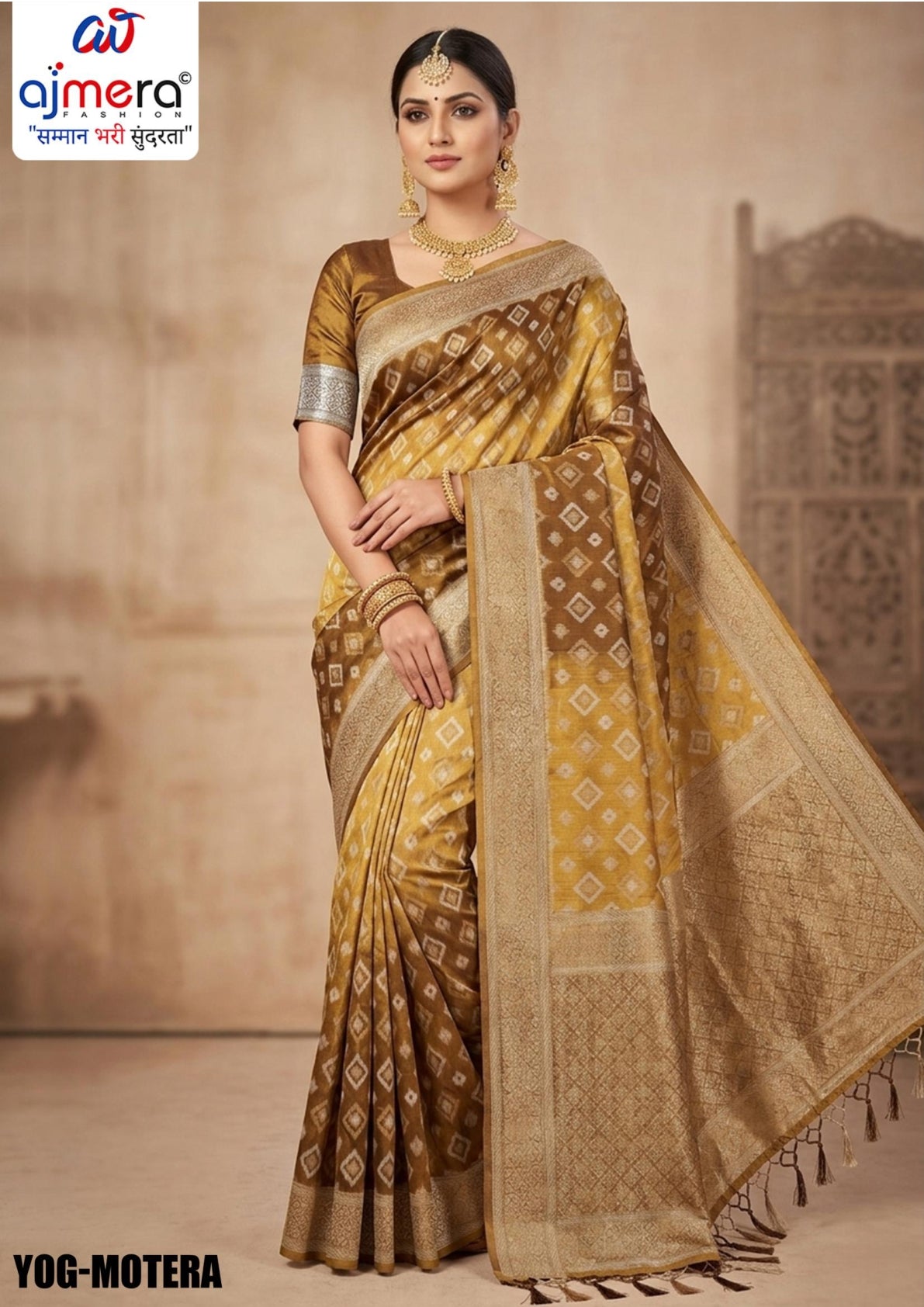 Premium Jacquard Silk Saree with Matching Blouse Piece for Ethnic Celebrations | YOG-MOTERA