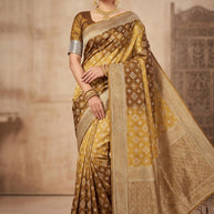 Premium Jacquard Silk Saree with Matching Blouse Piece for Ethnic Celebrations | YOG-MOTERA