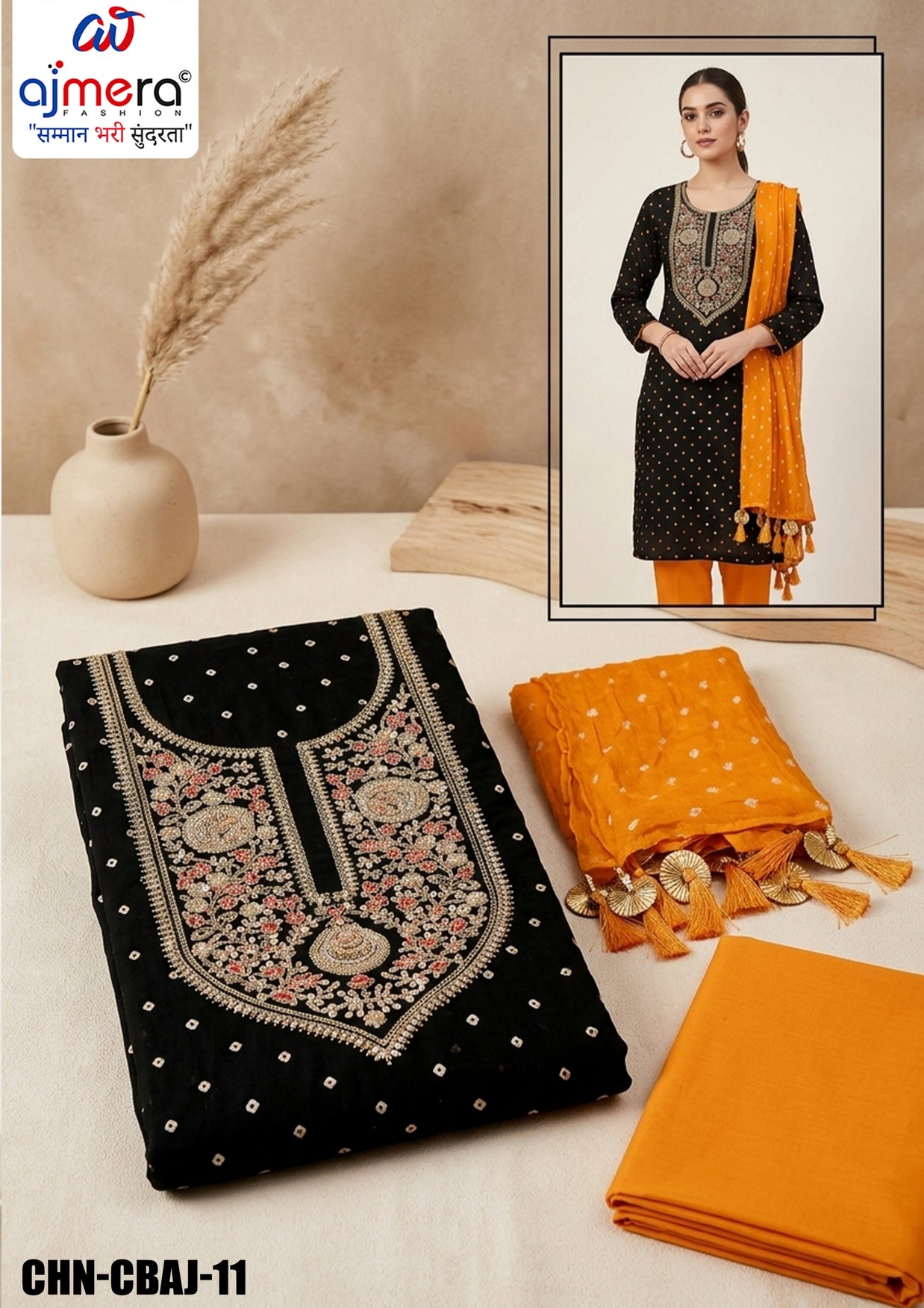 Premium Pure Cotton Unstitched Suit Set | CHN-CBAJ-11