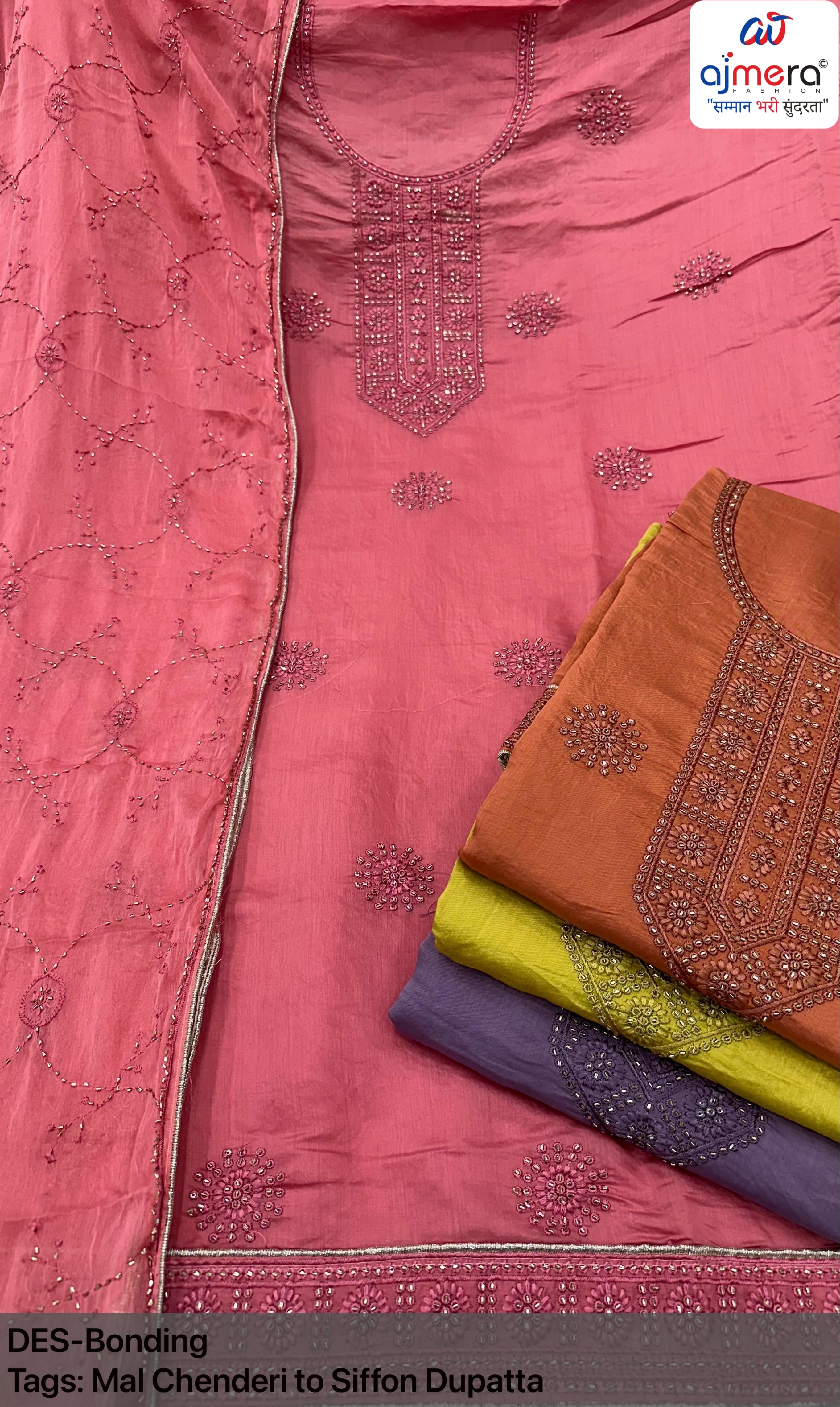 Premium Mal Chanderi Unstitched Suit Set | VAA-BONDING