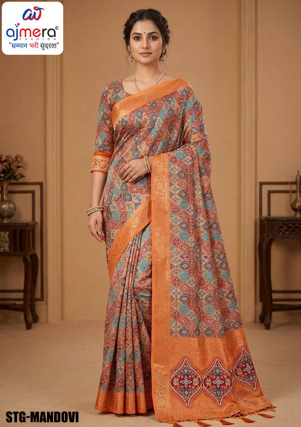 Digital Print Silk Saree with Blouse Piece for Premium Ethnic and Traditional Wear | STG-MANDOVI