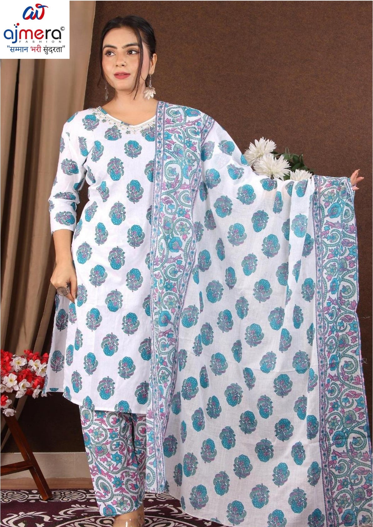 Designer Cotton Kurti Set for Women | JNF-COTTON HANDWORK 3PCS