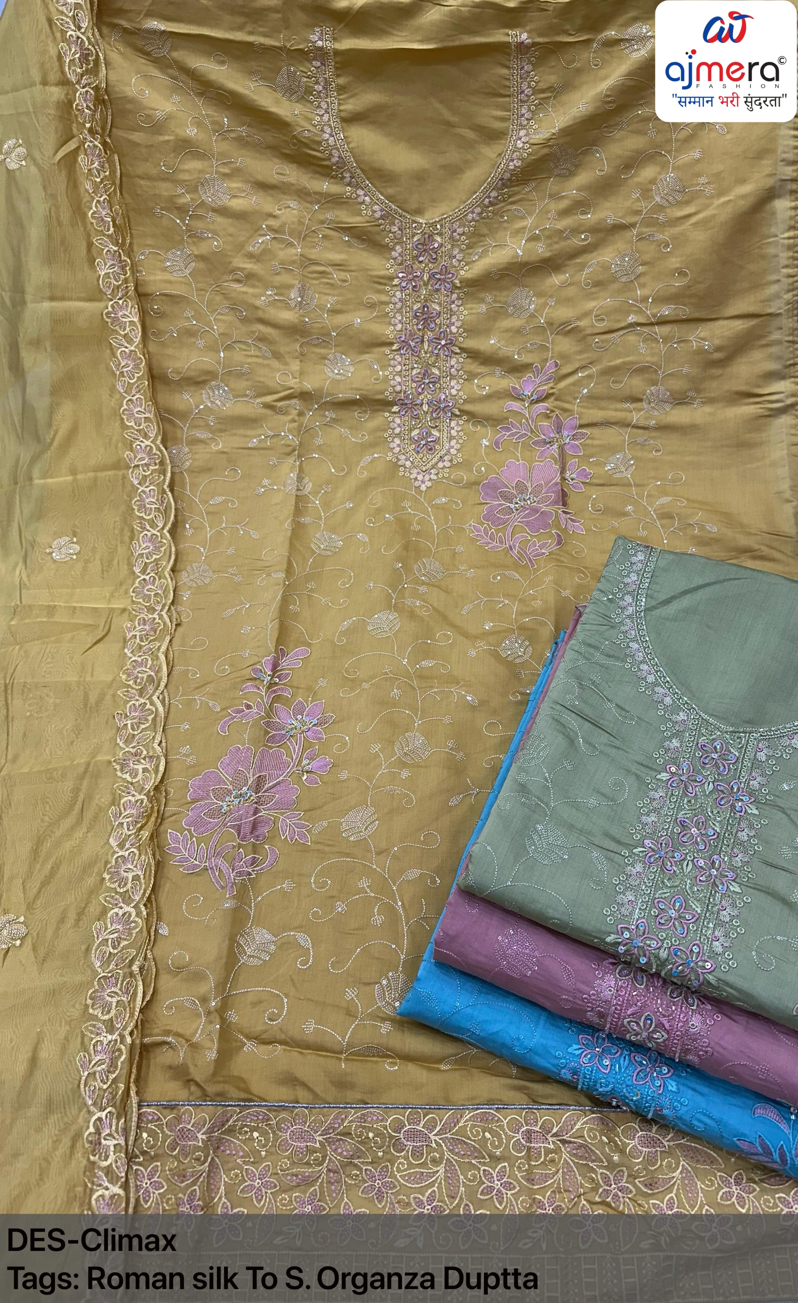 Elegant Roman Silk Unstitched Dress Material | VAA-CLIMAX