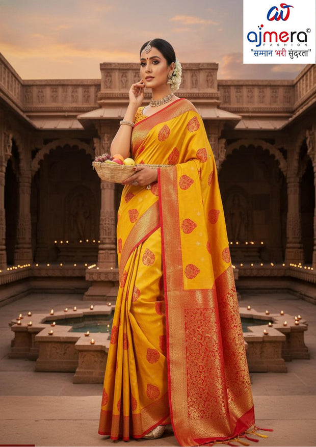 Premium Jacquard Silk Saree with Matching Blouse Piece for Ethnic Celebrations | SOJ-KUSHAL MANGAL