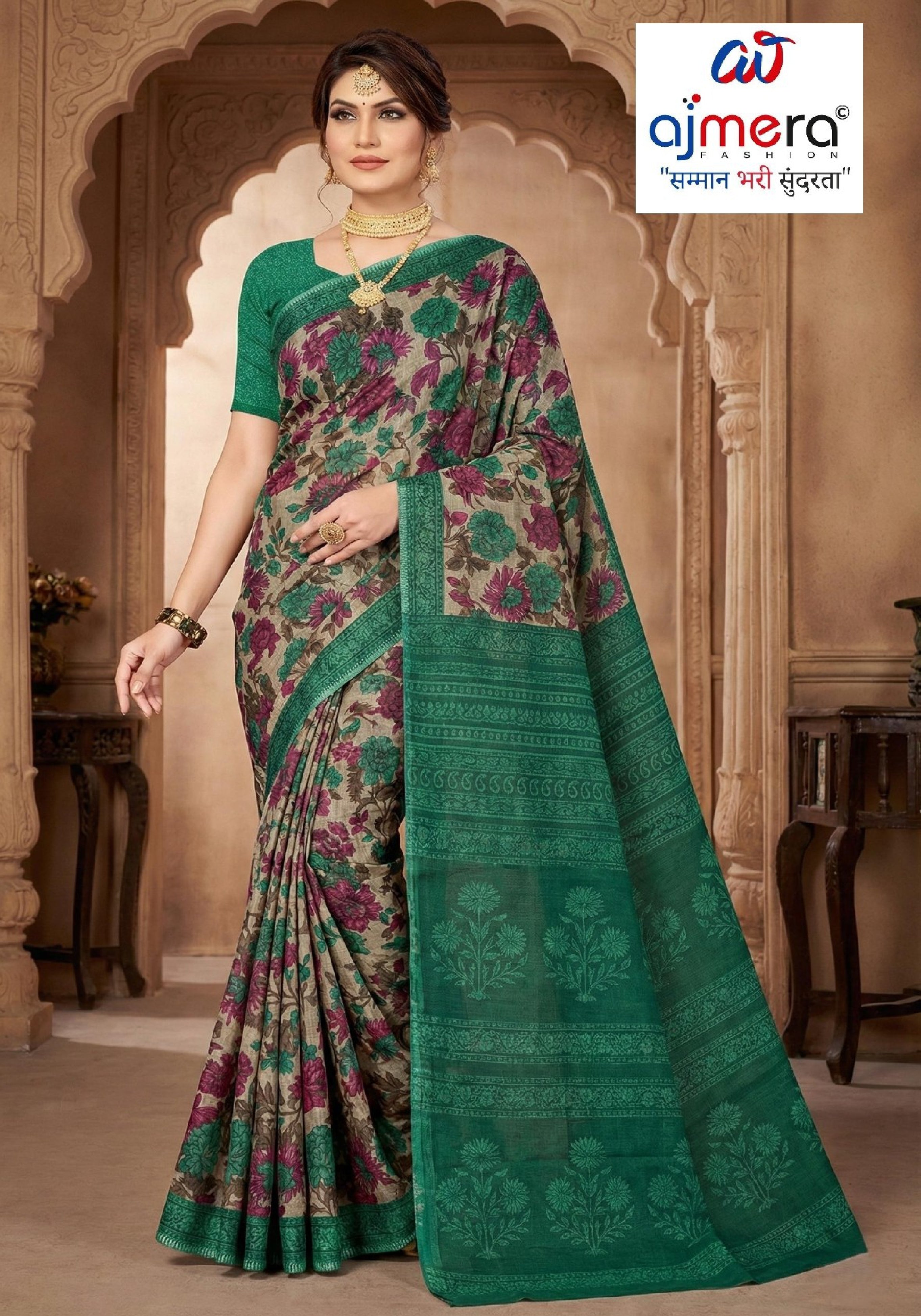 Printed Cotton Saree with Blouse Piece for Premium Ethnic and Traditional Wear | ASS-DIGITAL MOONGA FLOWER VOL-1