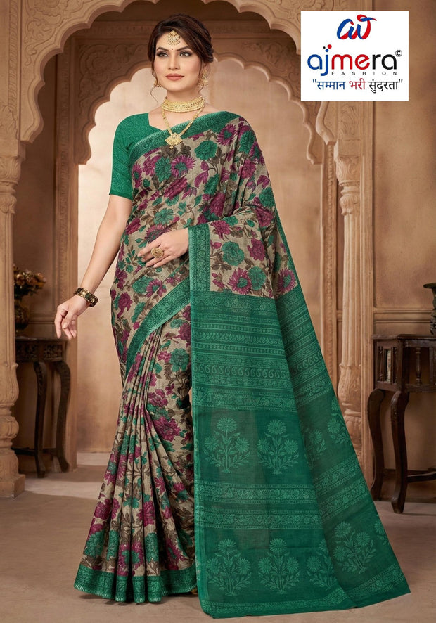 Printed Cotton Saree with Blouse Piece for Premium Ethnic and Traditional Wear | ASS-DIGITAL MOONGA FLOWER VOL-1
