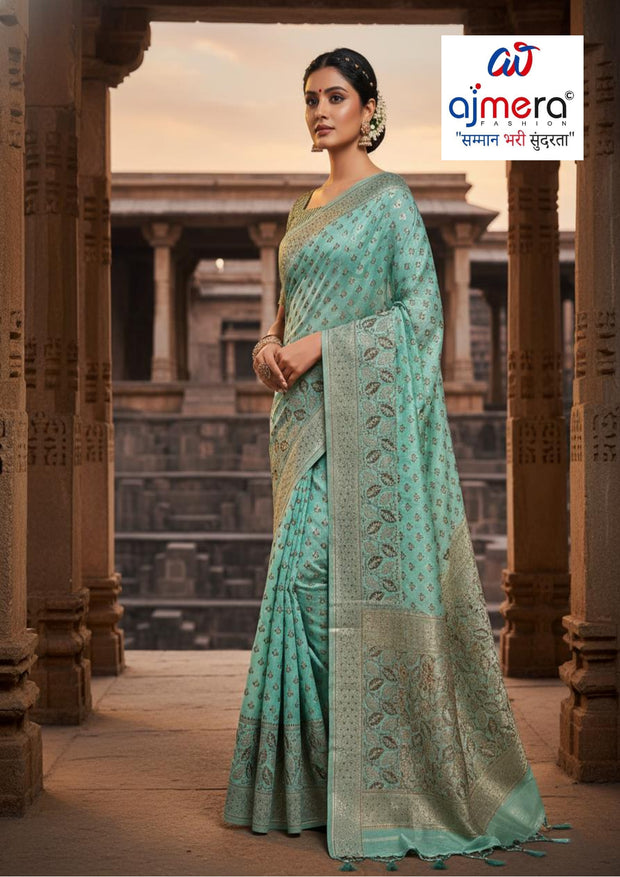 Stylish Jacquard Silk Saree with Blouse Piece for Festive Collection | SOJ-COFFEE LINEN SAROSKI