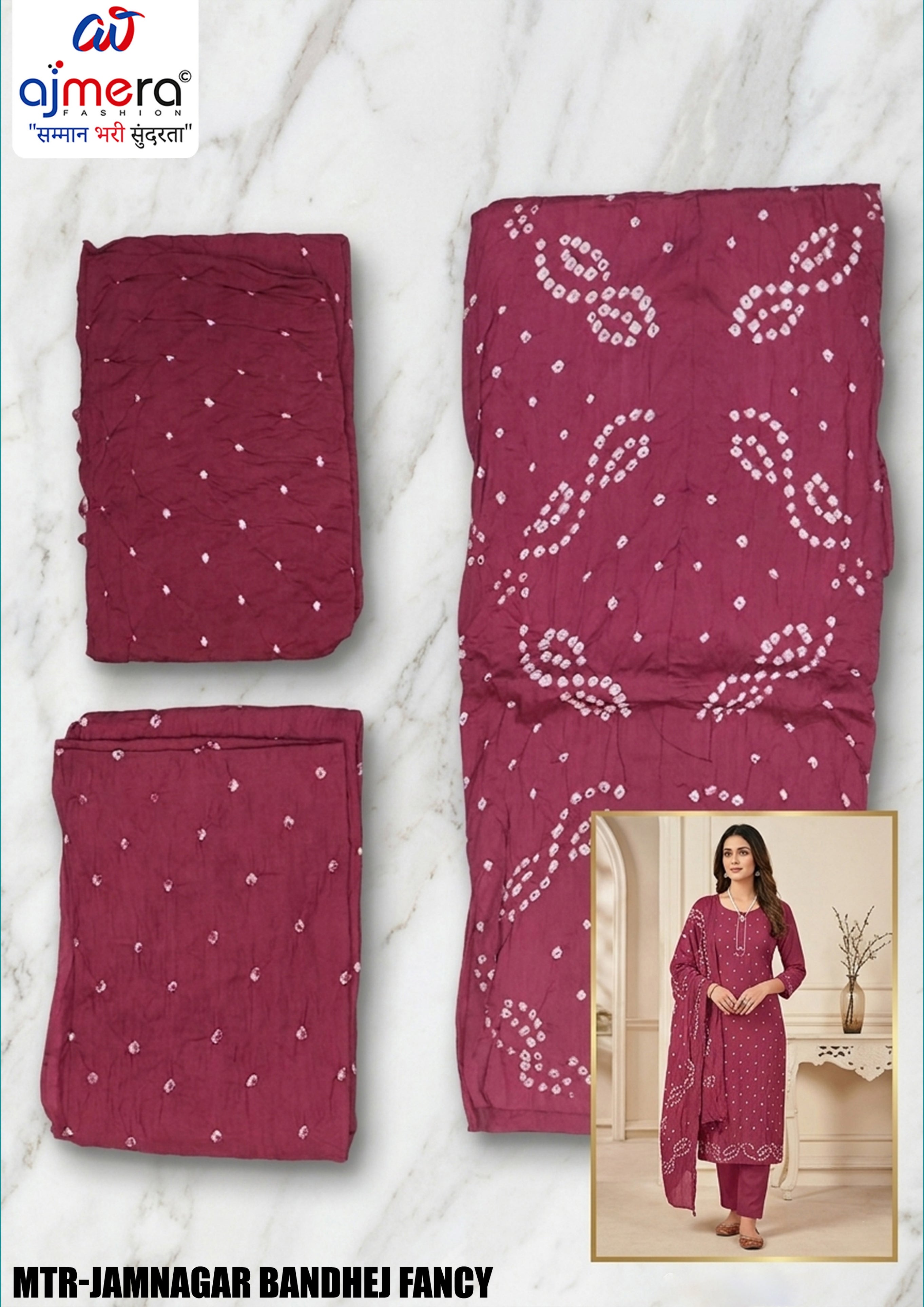 Premium Jamnagar Bandhej Fancy Unstitched Suit Set | MTR-JAMNAGAR BANDHEJ FANCY