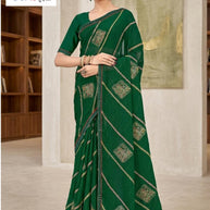Zomato Print Loose Saree with Blouse for Premium Ethnic and Traditional Wear | CAS-ROYAL GREEN
