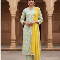 Designer Kurti Pant Dupatta Set for Women | DKF-DG-1436