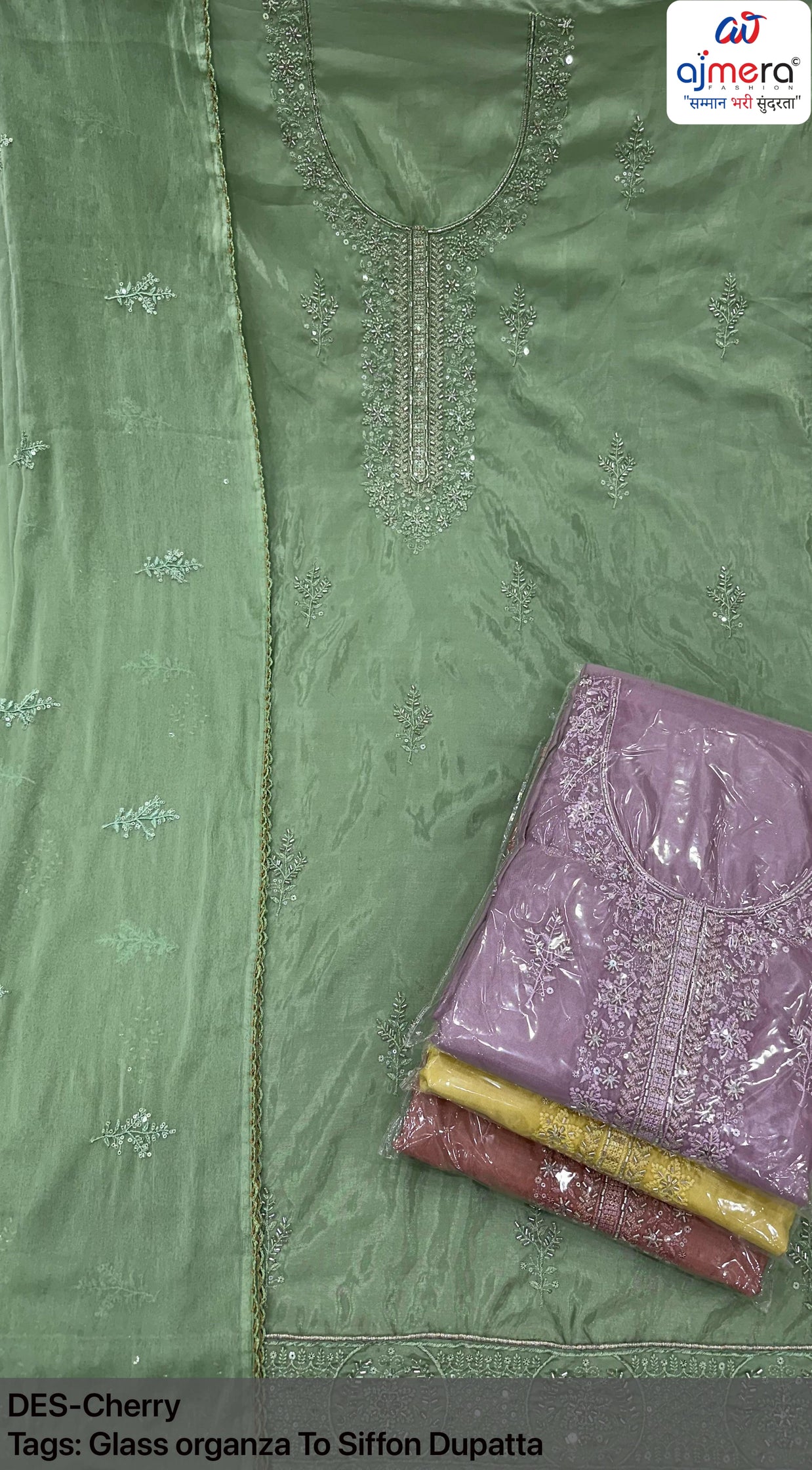 Elegant Glass Organza Designer Unstitched Suit | VAA-CHERRY