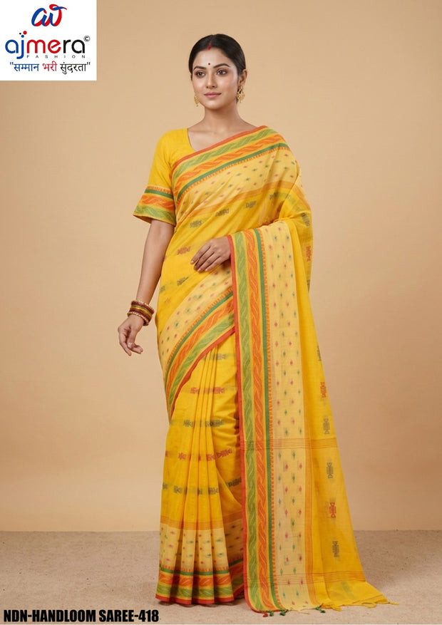 Wholesale Cotton Saree with Without Blouse for Premium Ethnic and Traditional Wear | NDN-HANDLOOM SAREE-418