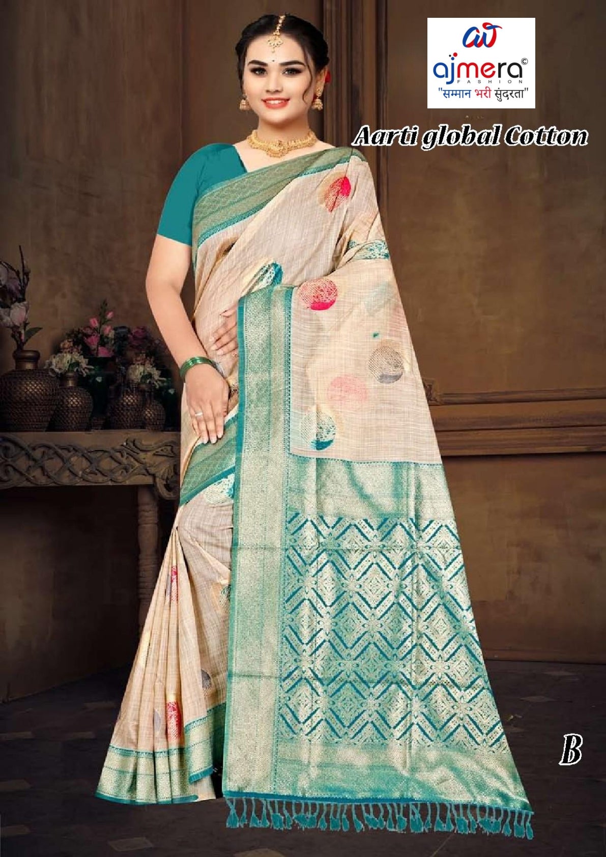 Elegant Jacquard Silk Saree with Designer Blouse Piece for Festive Elegance | TUL-AARTI GLOBAL COTTON