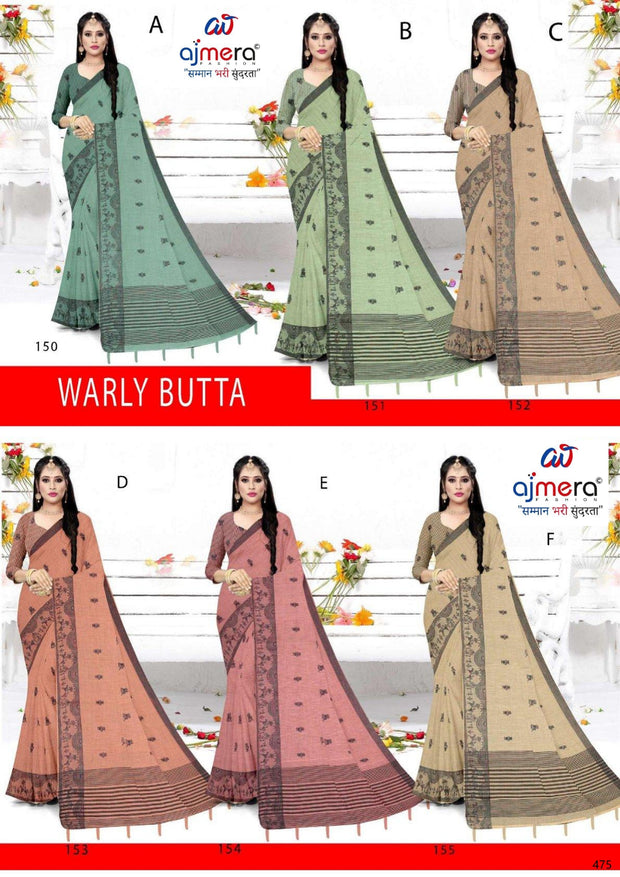 Pure Cotton Saree with Blouse Piece for Premium Ethnic and Traditional Wear | VKF-WARLY BUTTA