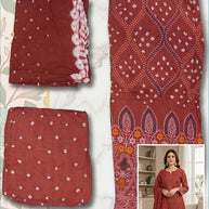 Premium Jamnagar Bandhej Lucknowi Work Unstitched Suit Set | MTR-JAMNAGAR BANDHEJ LUCKNOWI WORK