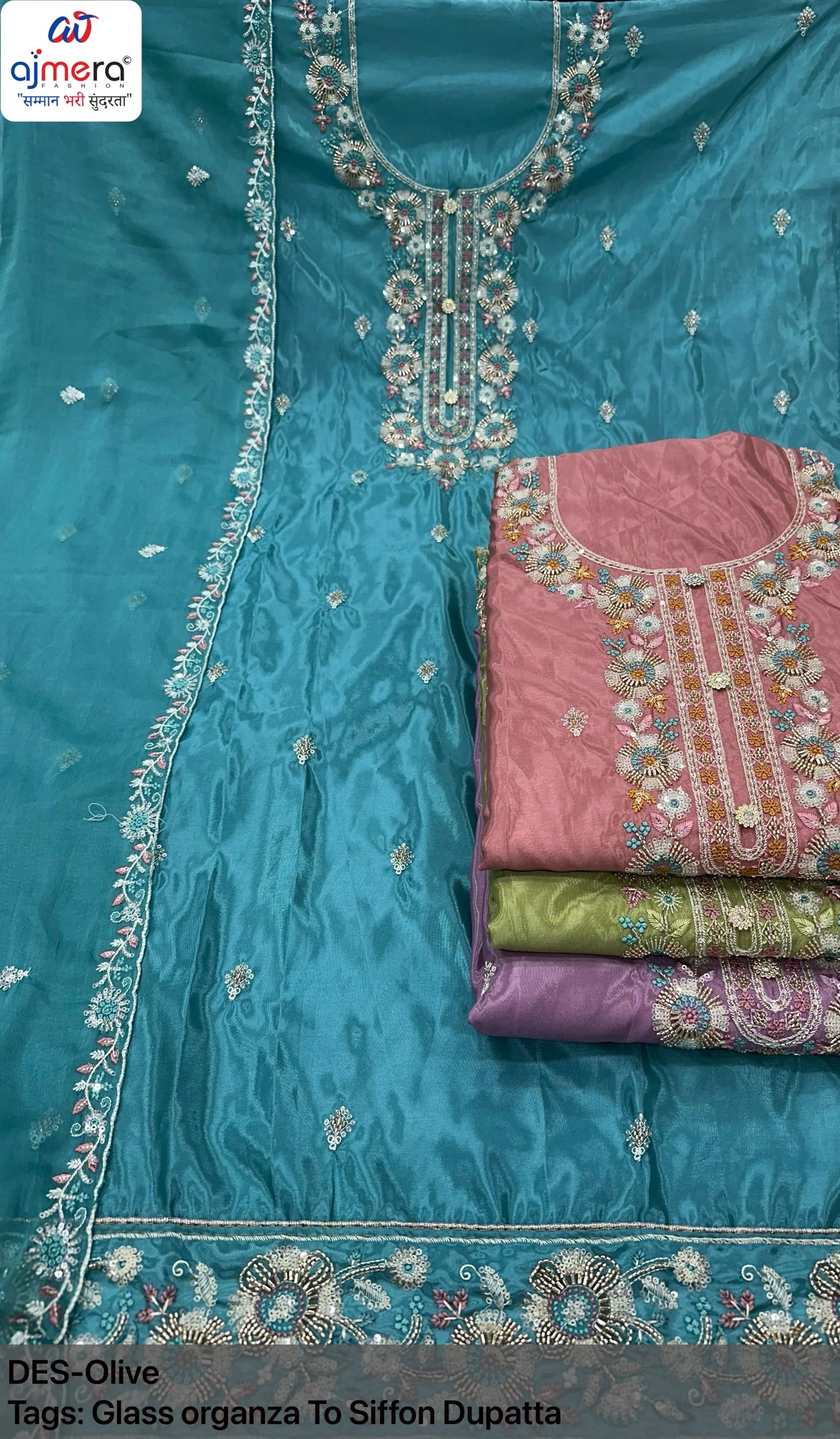 Party Wear Unstitched Suit | VAA-OLIVE