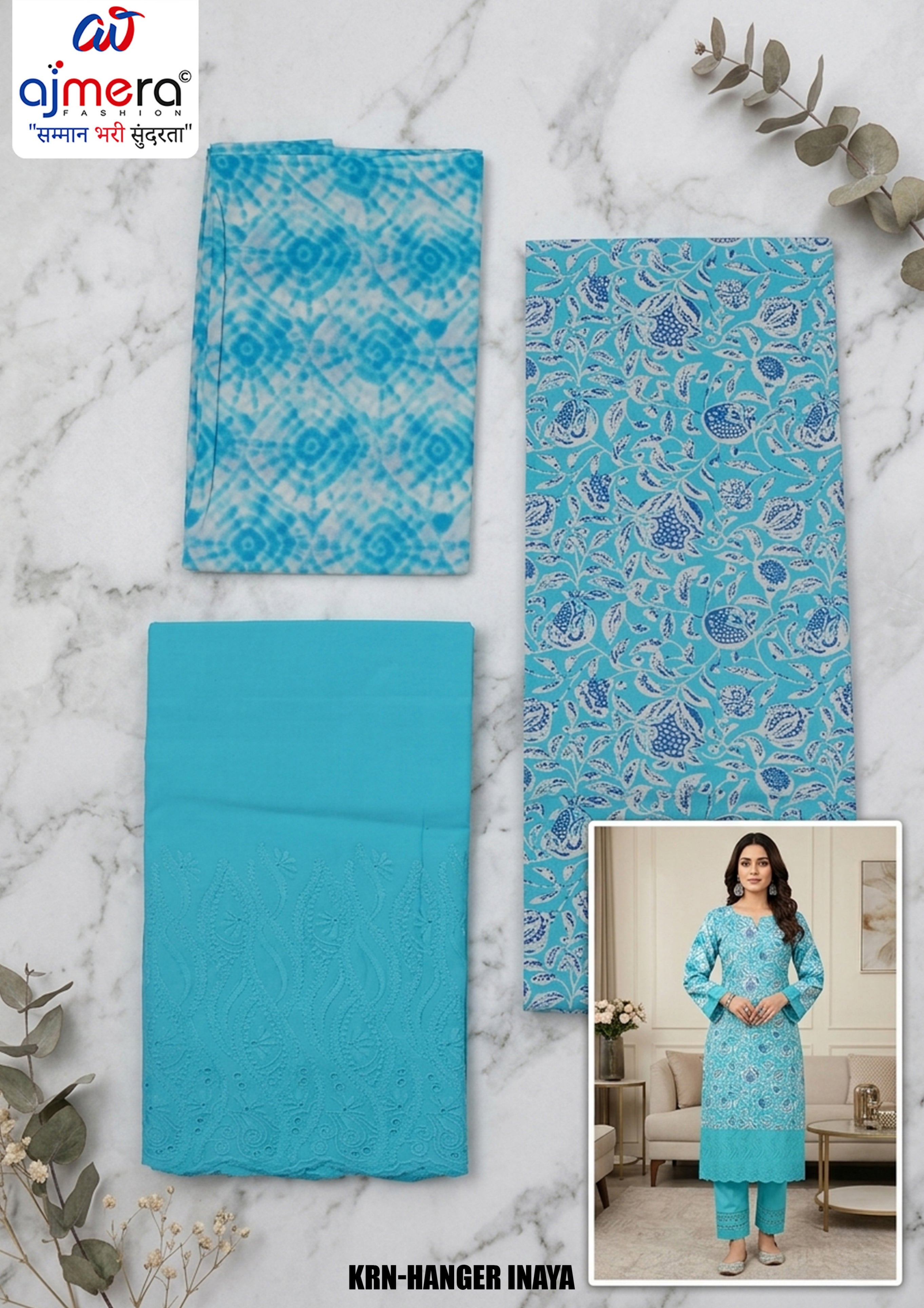 Premium Cotton Unstitched Suit Set | KRN-HANGER INAYA