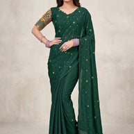 Georgette Indian Dyed Matching Saree with Blouse Piece for Premium Ethnic and Traditional Wear | RLL-ORIGNAL PEACOCK-1