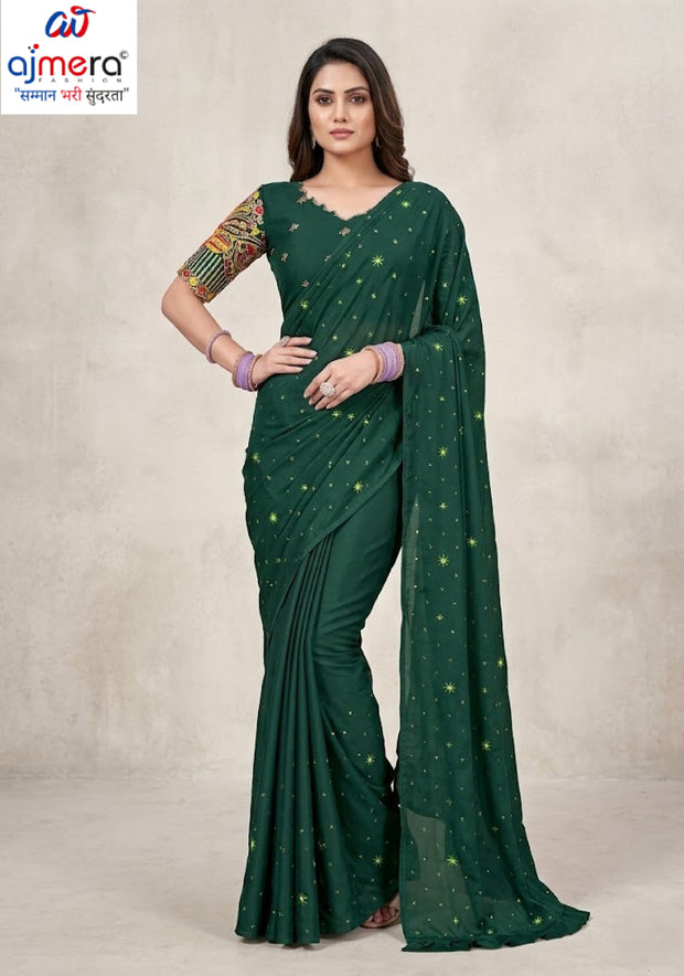 Georgette Indian Dyed Matching Saree with Blouse Piece for Premium Ethnic and Traditional Wear | RLL-ORIGNAL PEACOCK-1