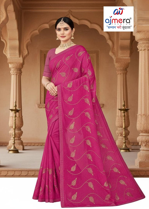 Chinon Dyed Matching Saree with Blouse Piece for Premium Ethnic and Traditional Wear | VKM-GOBHI