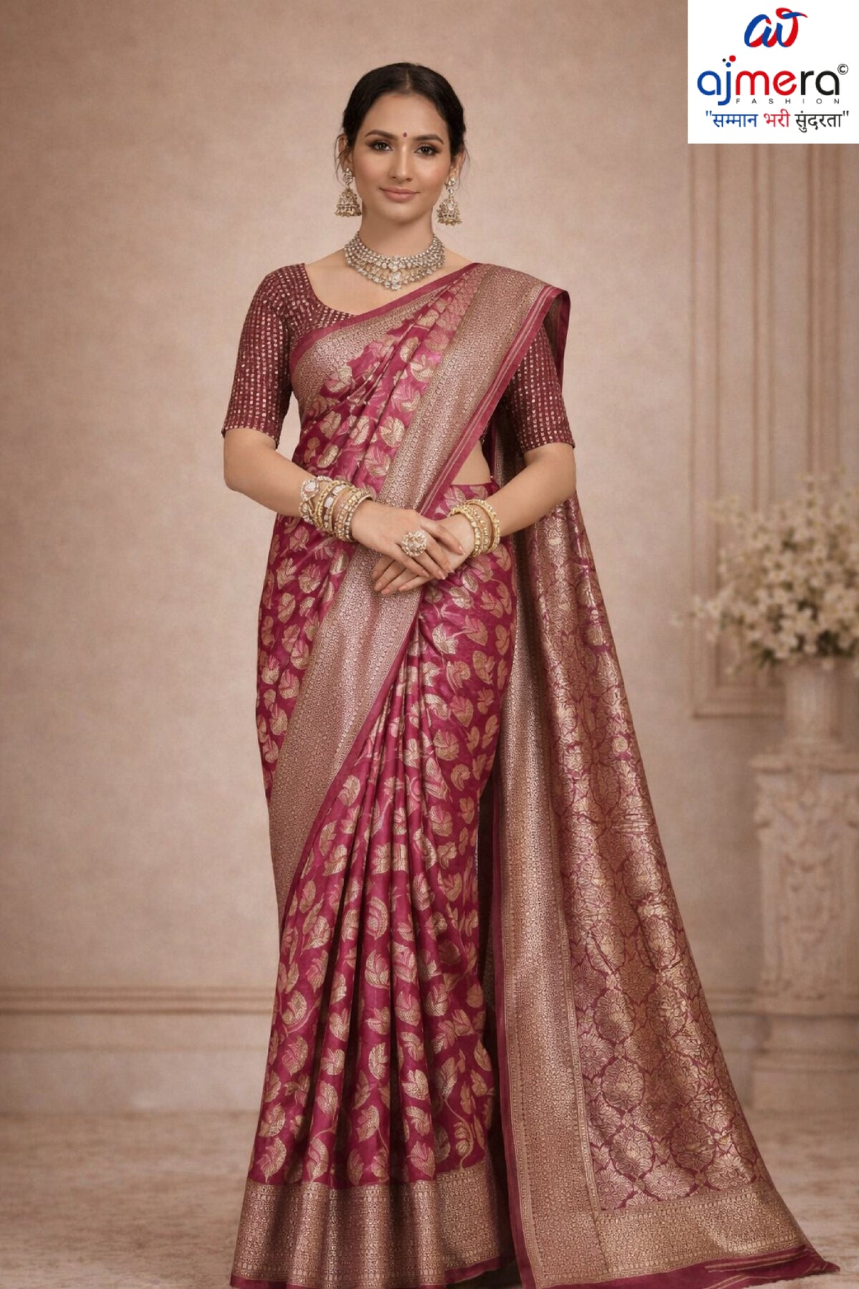 Traditional Rapier Silk Matching Saree With Blouse Piece | SOJ-HEENA LINEN