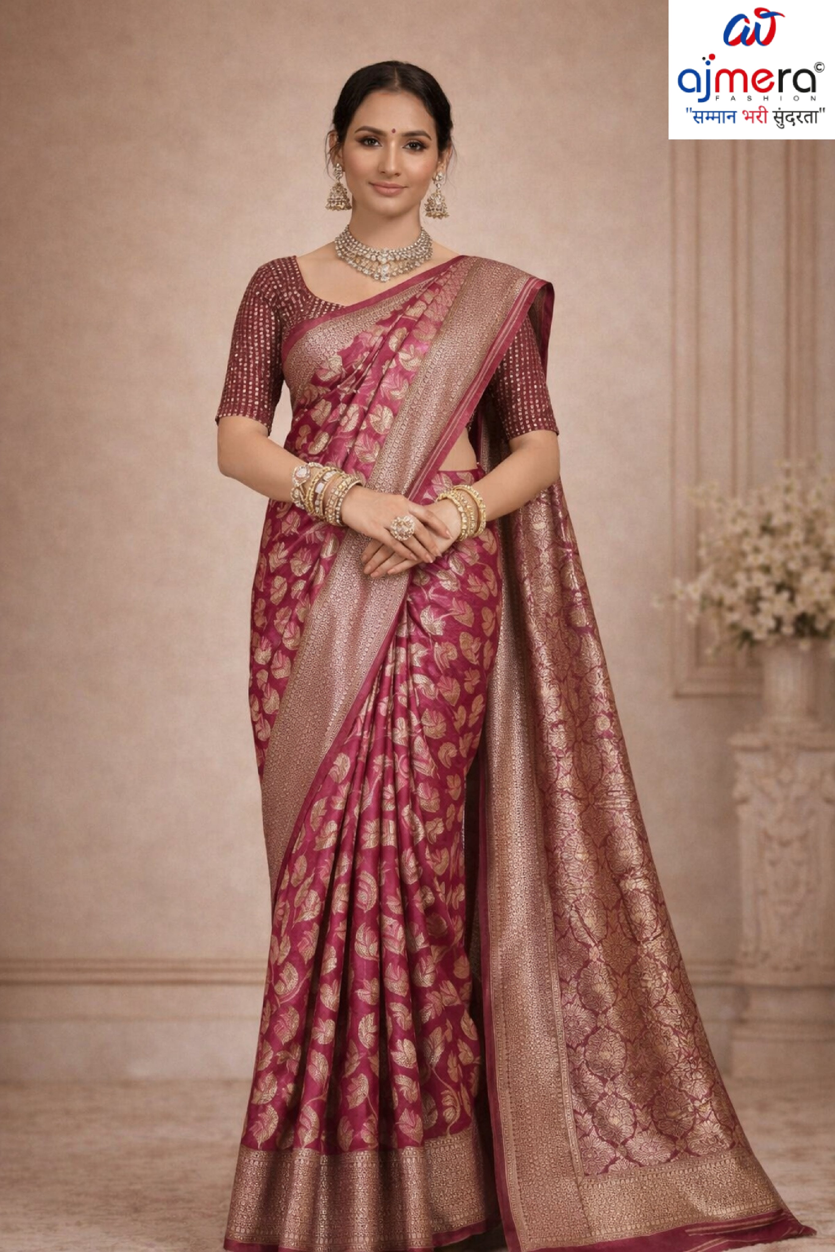 Traditional Rapier Silk Matching Saree With Blouse Piece | SOJ-HEENA LINEN