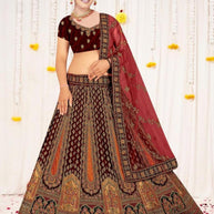 Velvet Embroidery Work Lehenga Choli Manufacturer Supplier Exporter|AFN-682