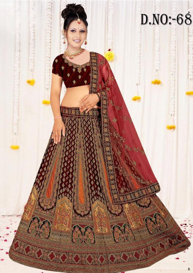 Velvet Embroidery Work Lehenga Choli Manufacturer Supplier Exporter|AFN-682