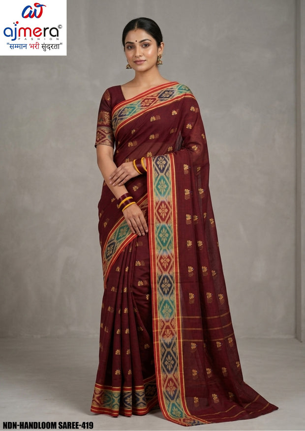 Soft Cotton Saree with Without Blouse for Premium Ethnic and Traditional Wear | NDN-HANDLOOM SAREE-419