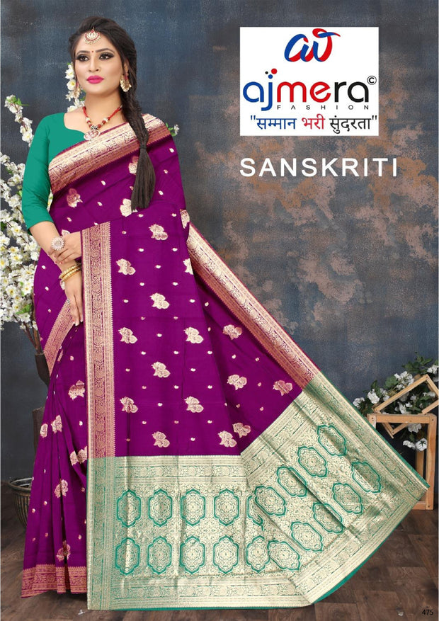 Traditional Rapier Silk Matching Saree With Blouse Piece | BWF-SANSKRITI