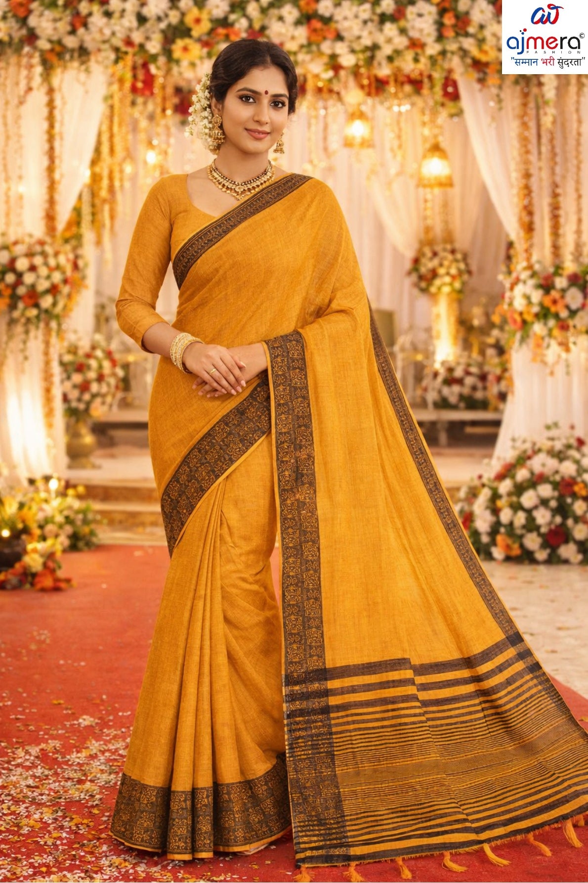 Traditional Cotton Saree with Blouse Piece for Premium Ethnic and Traditional Wear | VKF-OREO PALLU